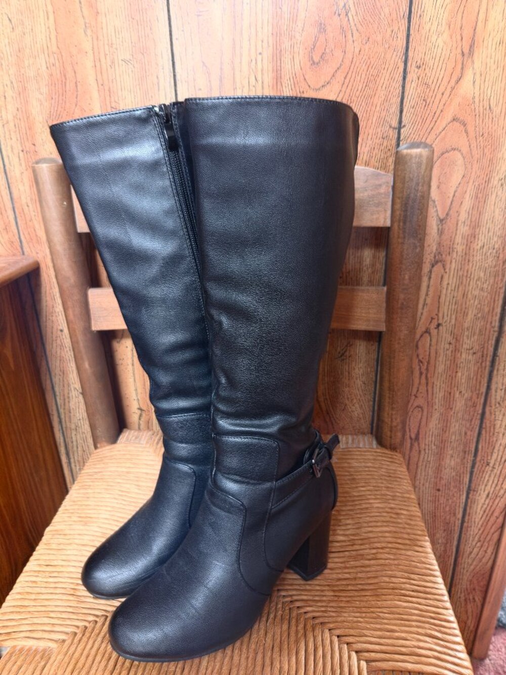 Black 3 inch block heels zip up.